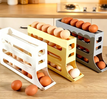 3-Tier Rolling Egg Dispenser for Refrigerator | Gravity-Fed Automatic Egg Storage Organizer | Space-Saving Egg Holder for Fridge Side Door (Holds 30 Eggs)