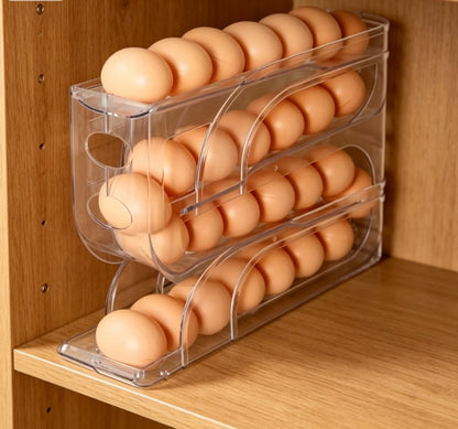 3-Tier Rolling Egg Dispenser for Refrigerator | Gravity-Fed Automatic Egg Storage Organizer | Space-Saving Egg Holder for Fridge Side Door (Holds 30 Eggs)