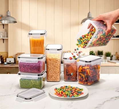 Airtight Kitchen Food Storage Containers (7-Pack) - Leak-Proof Pantry Organizers for Cereal, Flour & Sugar - Includes Labels & Pen