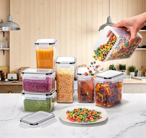 Airtight Kitchen Food Storage Containers (7-Pack) - Leak-Proof Pantry Organizers for Cereal, Flour & Sugar - Includes Labels & Pen