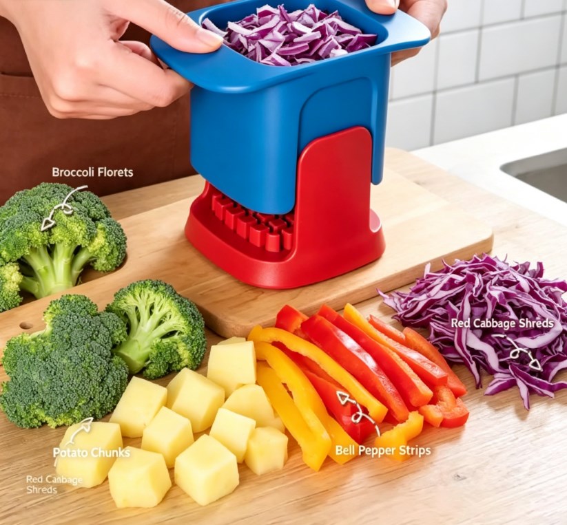 Hand Pressure Vegetable Dicer & Slicer - Heavy Duty French Fries Cutter for Potato and Cucumber - Easy Clean Manual Food Chopper for Kitchen