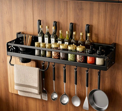 Large Capacity Metal Kitchen Utensil Holder – Skeletonized Drainage Wall Shelf – Easy-to-Clean No-Drill Storage Rack for Modern Kitchen Organization