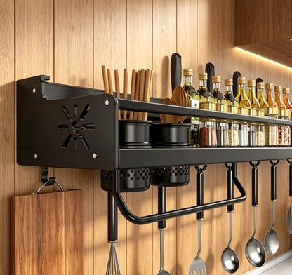 Large Capacity Metal Kitchen Utensil Holder – Skeletonized Drainage Wall Shelf – Easy-to-Clean No-Drill Storage Rack for Modern Kitchen Organization